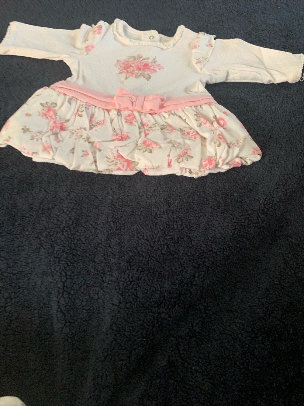 Little Me Cream and Pink Floral Ruffle Dress